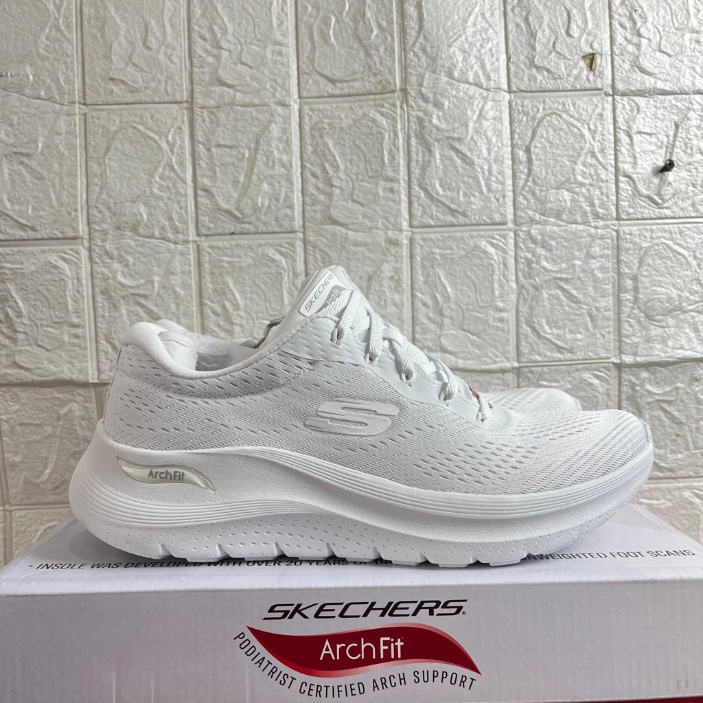 SEPATU SKECHERS WANITA SKECHERS ARCH FIT 2.0 BIG LEAGUE 150051 FULL WHITE SNEAKER SPORTY LEATHER KUL