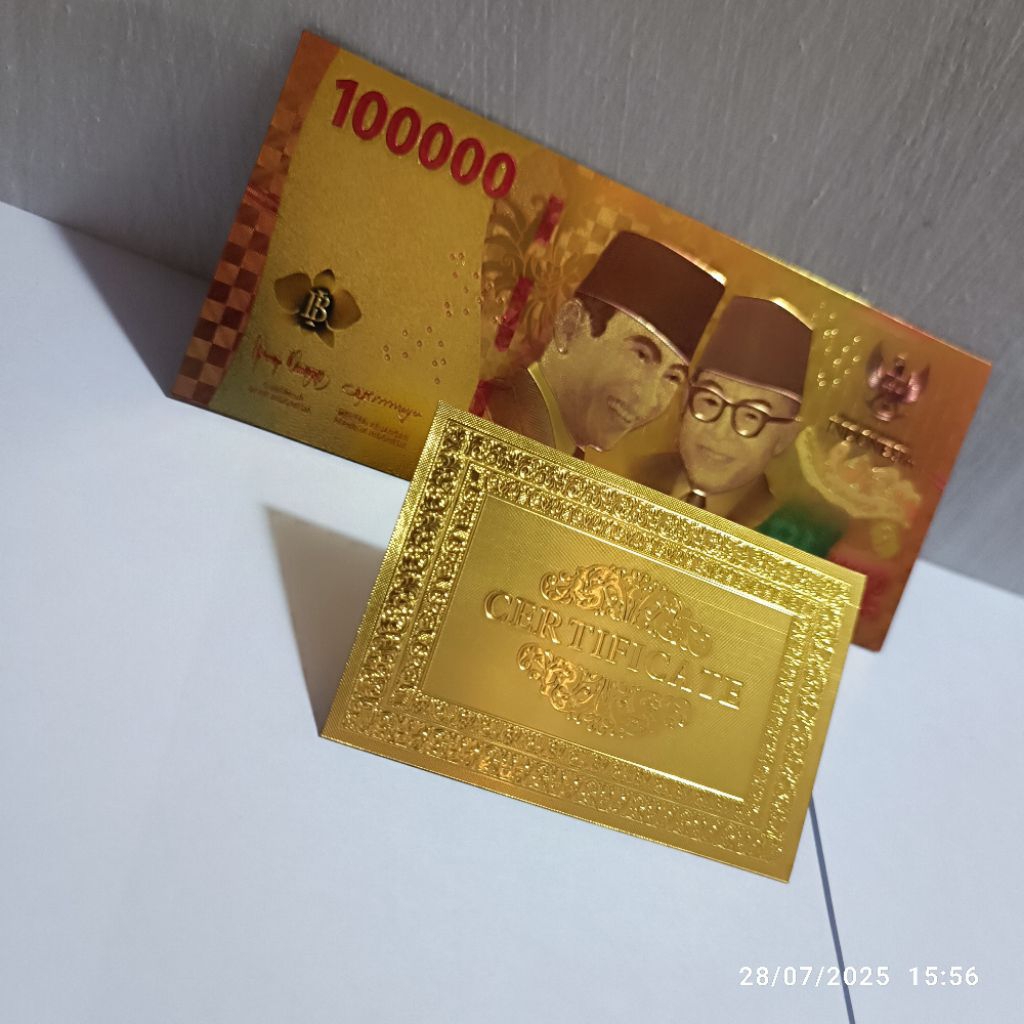 Souvenir Uang 100 Ribu RI 22 Gold Foil Premium Plus Sertifikat