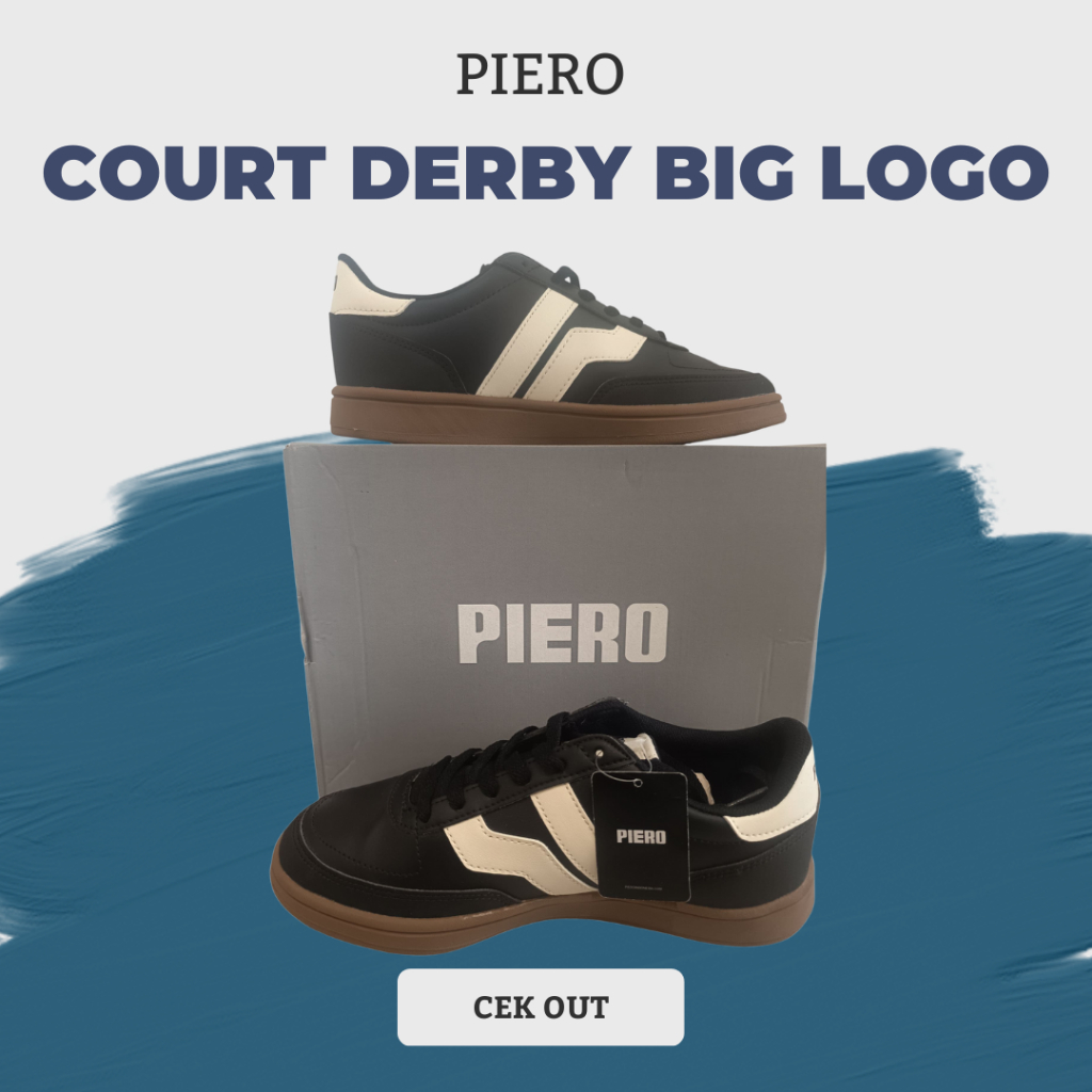 Sepatu Sneakers PIERO Court Derby Big Logo Hitam Putih Coklat Stylish & Nyaman
