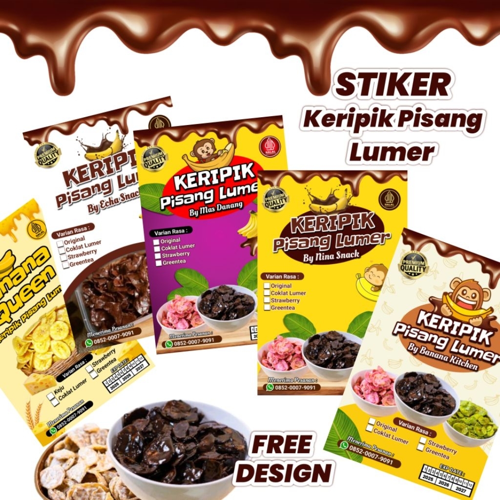 

( Minimal order 100 pcs ) Stiker Keripik pisang Lumer Stiker Keripik Pisang Stiker Pisang Coklat Stiker Keripik Stiker Label Kemasan Stiker Pisang Stiker Snack Stiker Jajanan