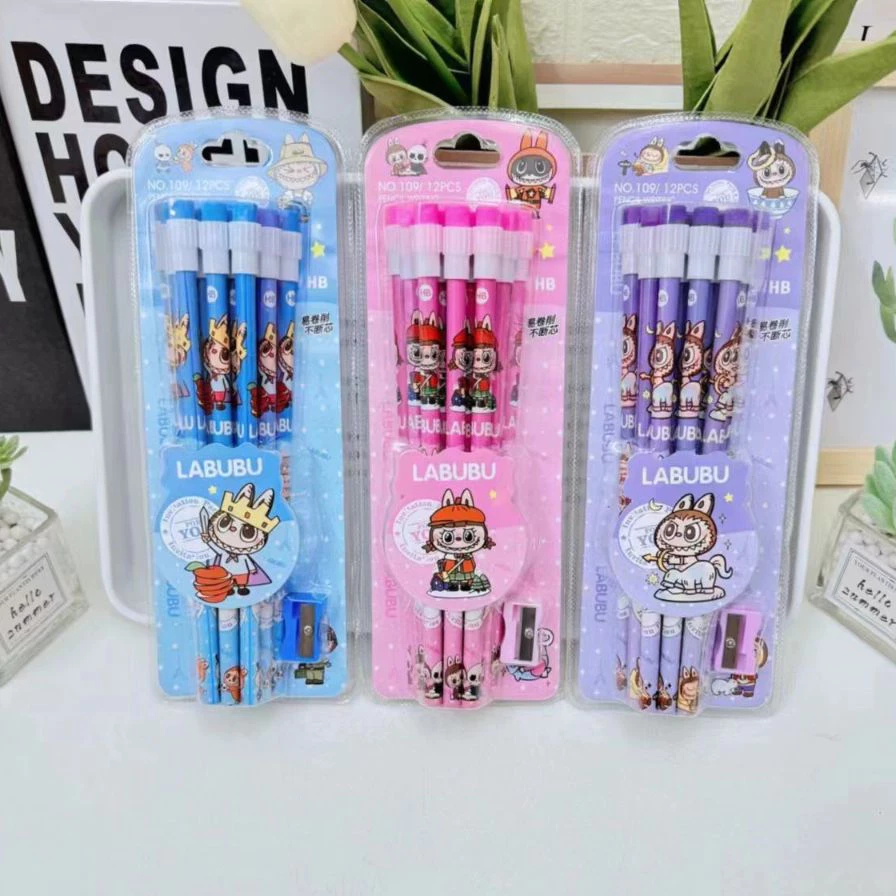 

12 PCS Pensil Anak Cowok Motif Labubu Premium Quality Free Rautan Anak Sekolah Viral