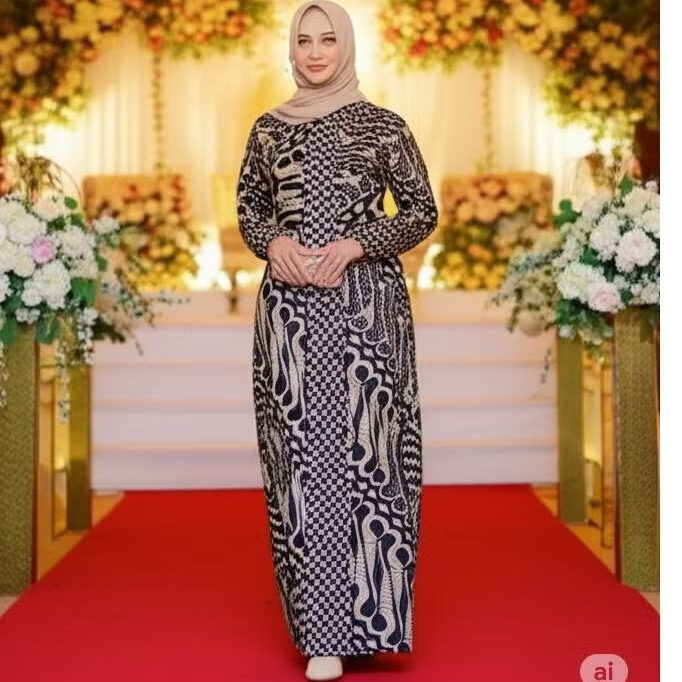 Jerry Store Baju Gamis Batik Wanita Terbaru Modern Kombinasi Polos Jumbo Lebaran Pekalongan