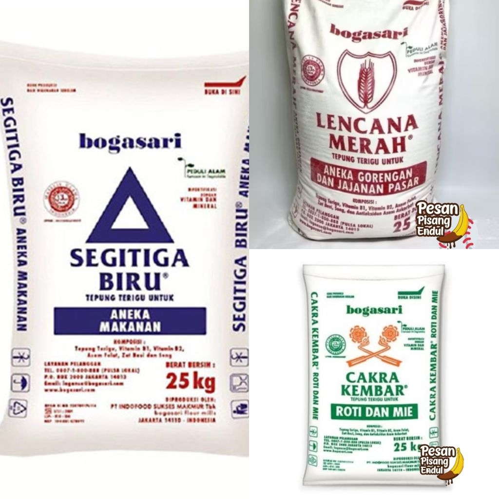 

Tepung Bogasari Segitiga, Cakra, Lencana Merah Timbangan 1 KG