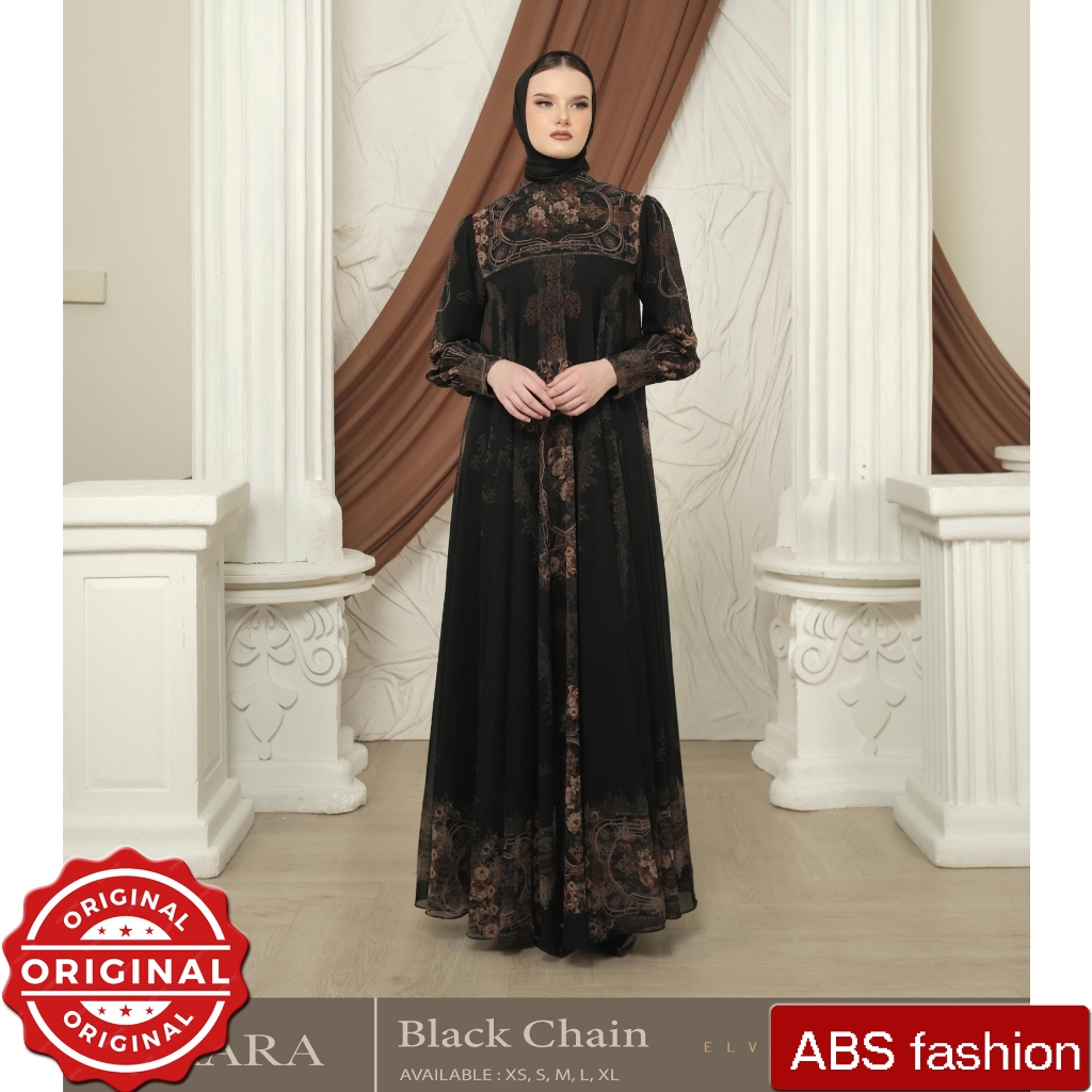 LVA syari Daraa nuansa black chain, Setelan premium Abaya + Scraves, Baju kondangan mewah