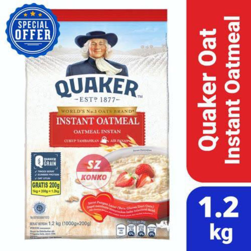 

Quaker Oat Instant Oatmeal Sereal 1200 gram Merah 1,2 Kg BPOM RI