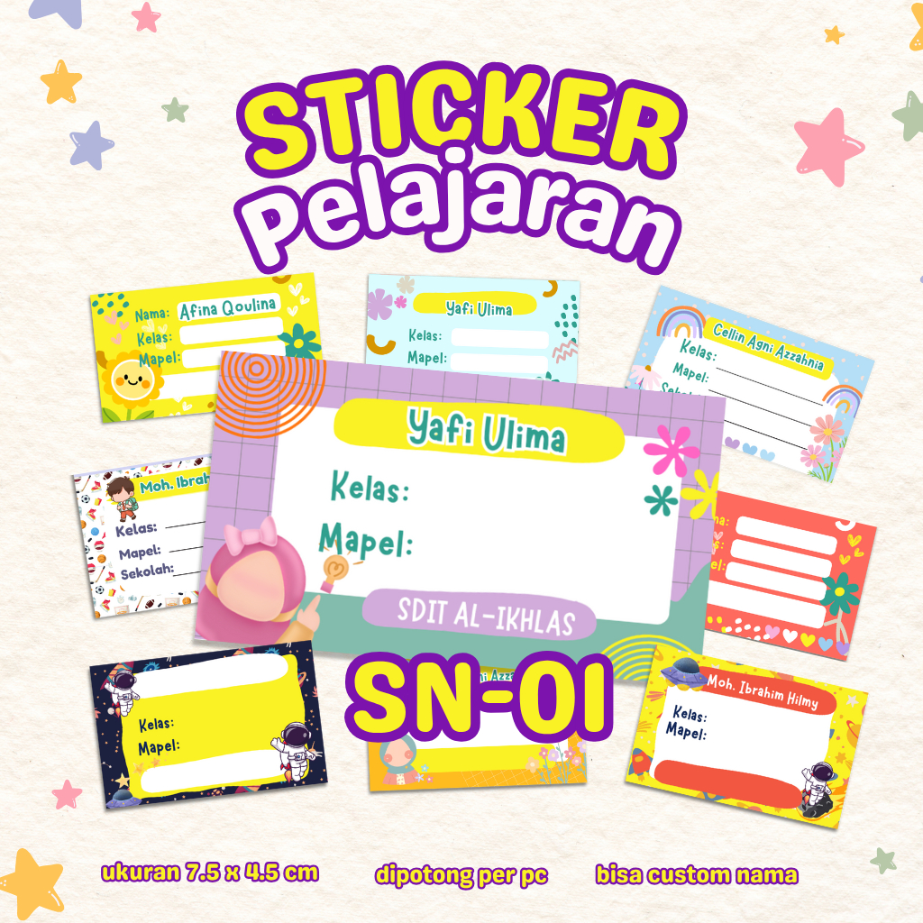 

Stiker Pelajaran (bisa custom nama)- Stiker Label Nama- Stiker Nama - Stiker Buku Pelajaran