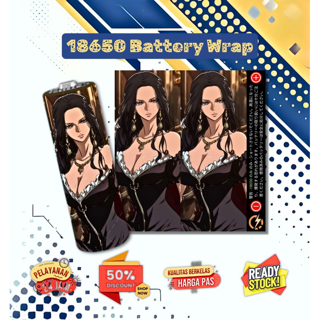 

FAMSTORE - Pelindung Baterai Stikerskin Wrap Baterai 18650 Motif Boa Hancock |One Piece | Anime Keren Anti Gores Dan Anti Air Waterproof