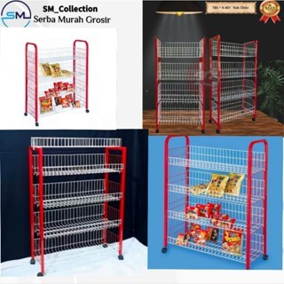 Rak Penyimpanan/Tempat Jajan/Rak Sanck/Rak Serbaguna/Rak Besi/Rak Chiky Merah Roda K401