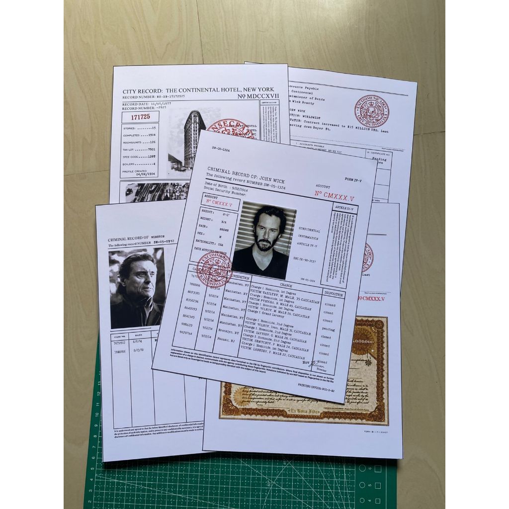 

Excommunicado John Wick contract documents Props The Continental