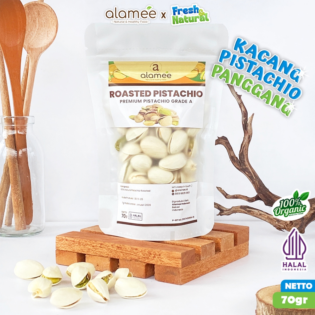 

ALAMEE Kacang Pistachio Pistacio Panggang Fustuk Roasted Premium Organic Dalam Cangkang Renyah fresh and natural