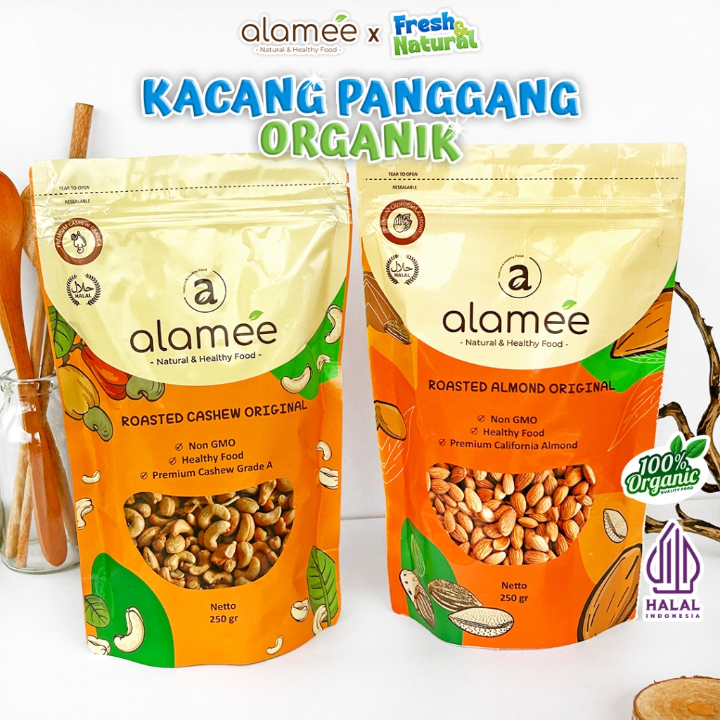 

Kacang Almond Almon Mede Walnut Pistachio Kupas Panggang Premium Roast Roasted Oven Siap Makan fresh and natural