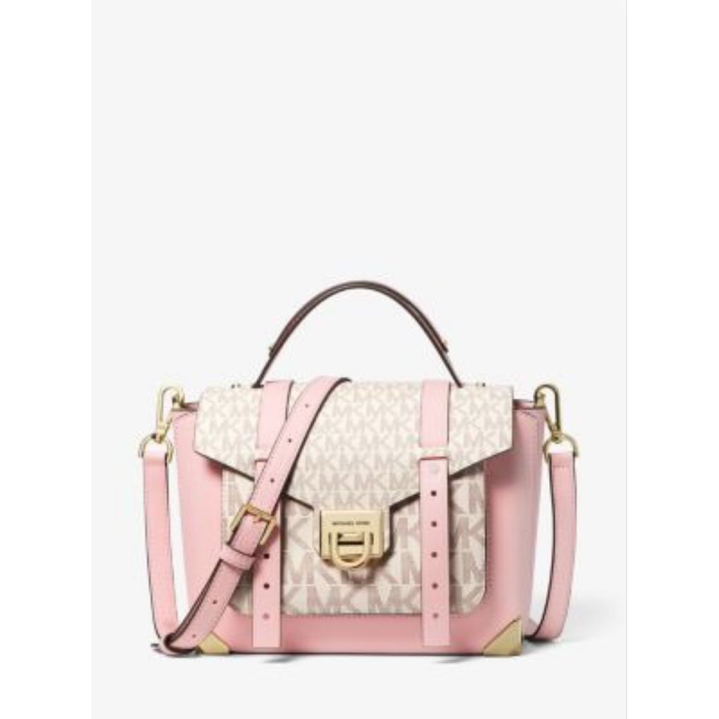mk Manhattan medium leather and logo satchel powder blush n