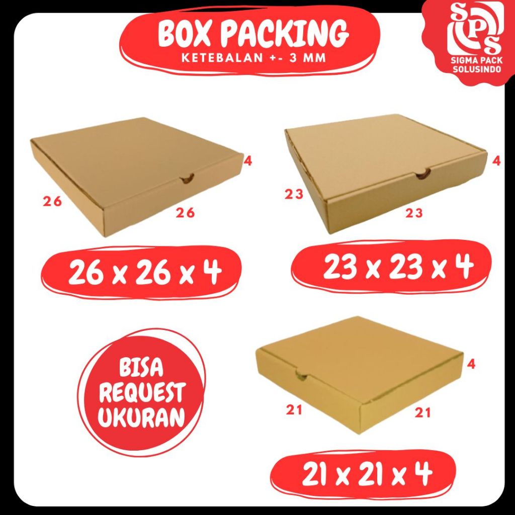 

kardus 8x8x4 / 11x11x4 / 21x21x4 / 23x23x4 / 26x26x4 LD Packing box Pizza Dus Jam Dompet