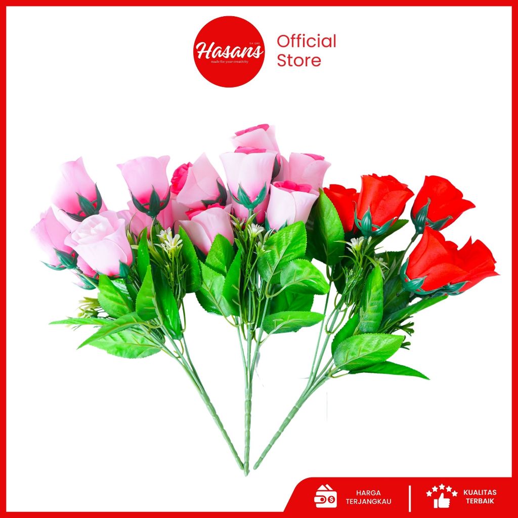 Bunga Mawar Latex Premium / Bunga Mawar Artificial / Bunga Mawar Palsu Plastik / Bunga Mawar 02 7Pcs