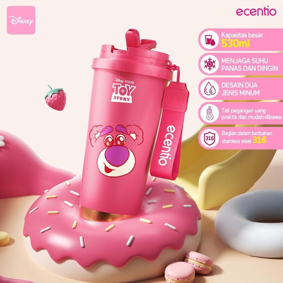 Ecentio Tumbler Botol minum stainless steel 530 ML motif pink Lotso / Tumblr Strawberry bear tahan p