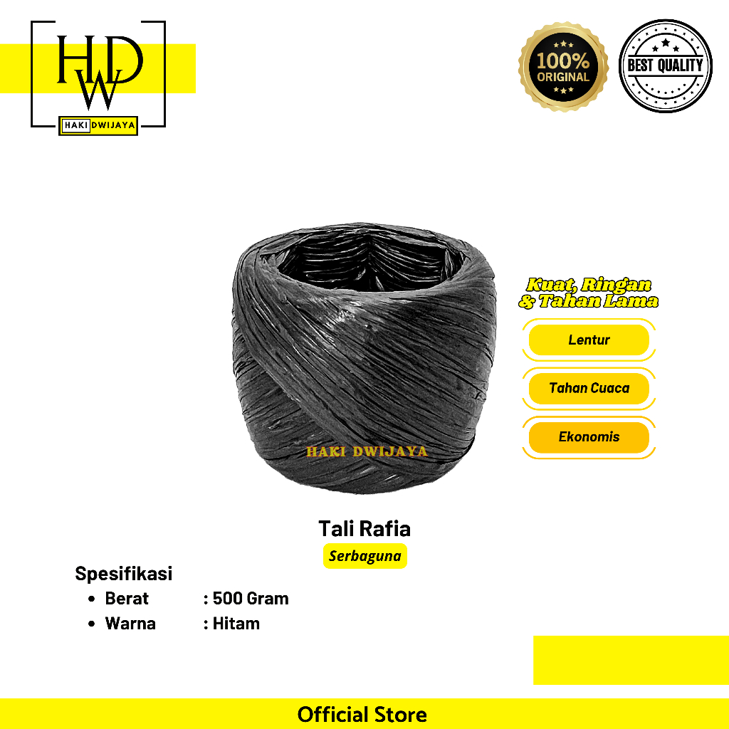 

Tali Rafia Serbaguna Kuat & Lentur Berkualitas Warna Hitam 500gram