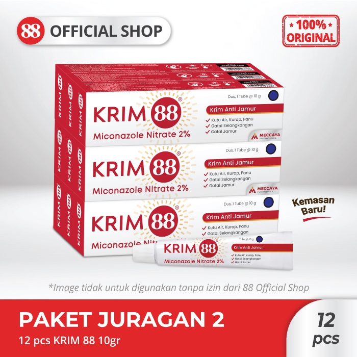 KRIM 88 ANTI JAMUR 10g 12 pcs | Krim Anti Infeksi & Gatal Jamur Miconazole Nitrate 2% | Cepat Meresa