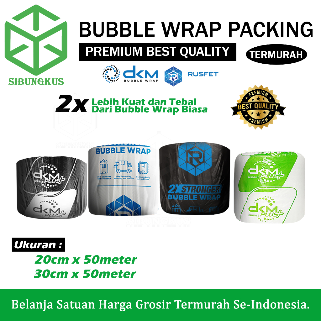 

Plastik Bubble Wrap DKM 30cm 40cm 20cm x Panjang 50meter Bubblewrap Warna Putih Bening & Hitam
