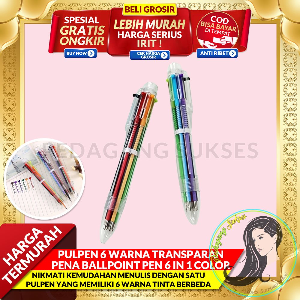 

[PEDAGANG MURAH] Pulpen 6 Warna Transparan Pena Ballpont Pen 6in1 Color