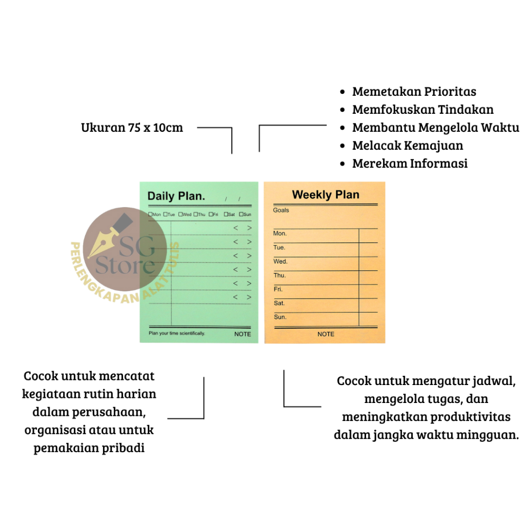 

Kertas Daily Weekly Planner Kecil / 1pcs 50lembar / ukuran 7.5 x 10cm