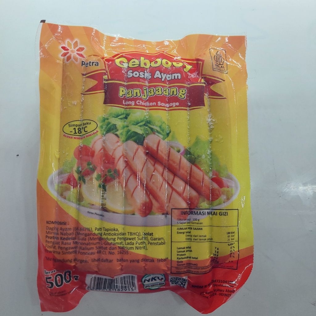 

SOSIS GEBOOY PANJANG 500G/SOSIS AYAM GEBOOY LONG ISI 15/COD