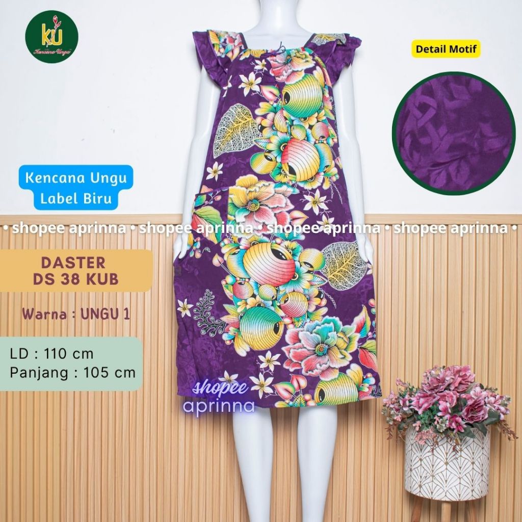 Kencana Ungu Daster Yukensi DS 38 Lengan Tumpuk Model Kerah U Karet di Leher Tidak Busui