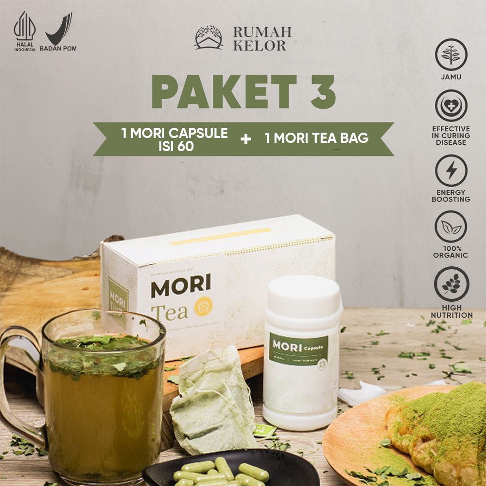 

PAKET 3: 1 MORI CAPSULE + 1 MORI TEA BAG PREMIUM - Minuman Teh Daun Kelor Kapsul Moringa 100% Organik - Anti Hipertensi