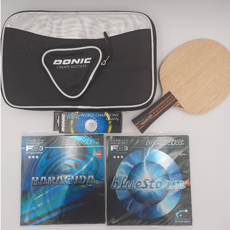 Paket Bat Pingpong Donic Original Senso Carbon + Karet Donic Lengkap Set