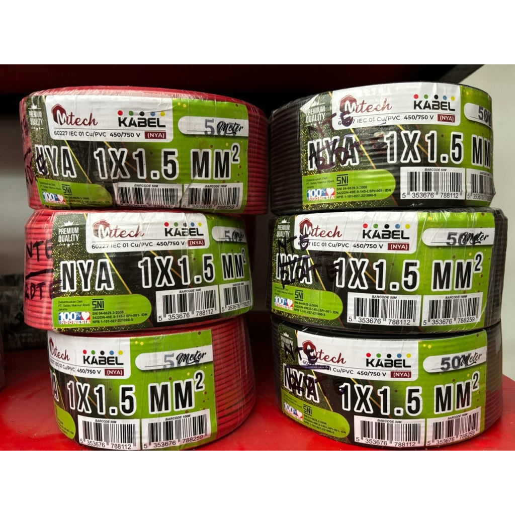 Kabel NYA 1.5mm / Kabel Listrik tunggal Tembaga / Kabel Mitech
