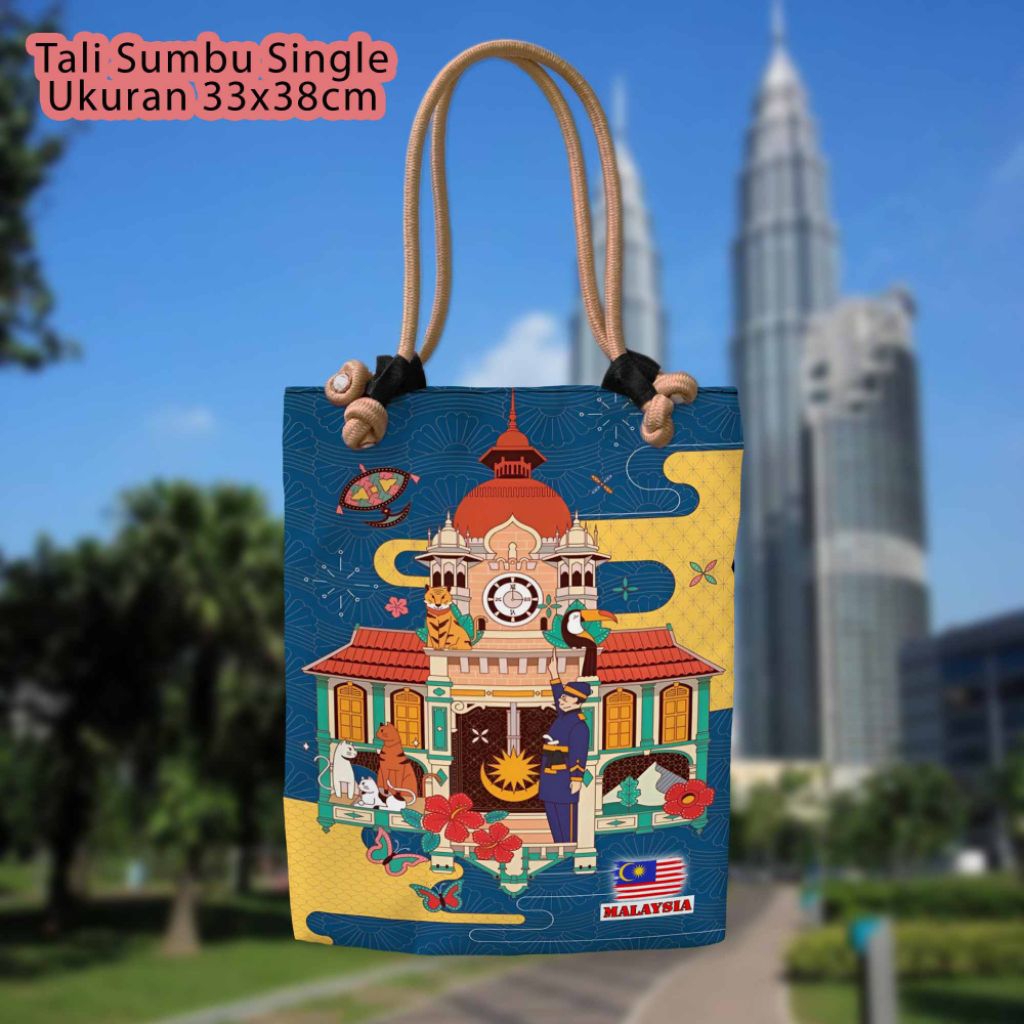 (Souvenir)Tas tali sumbu single motif Malaysia Kuala lumpur 33x38 cm/Tas Oleh-oleh Malaysia/Tas Oleh