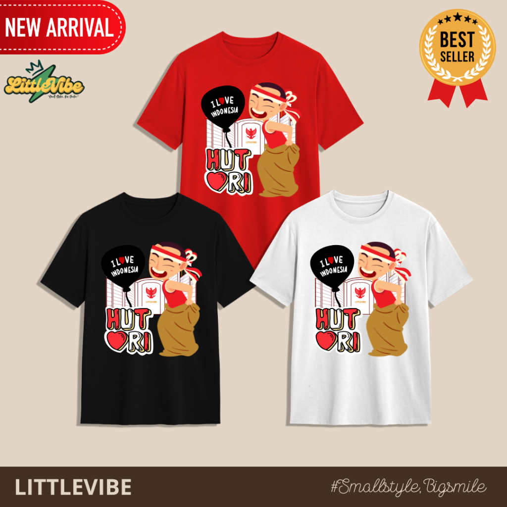Baju Kaos Anak Tema 17 Agustus | Unisex | Usia 1-12 Tahun | Motif Balap Karung | LittleVibe