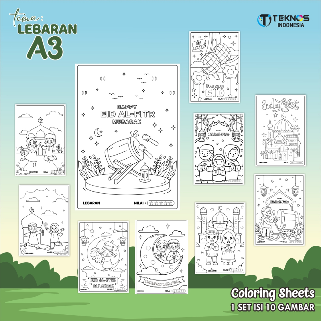 

LEMBAR MEWARNAI UNTUK ANAK - KERTAS GAAMBAR TEMA PHBN/PHBI A3 READY STOCK