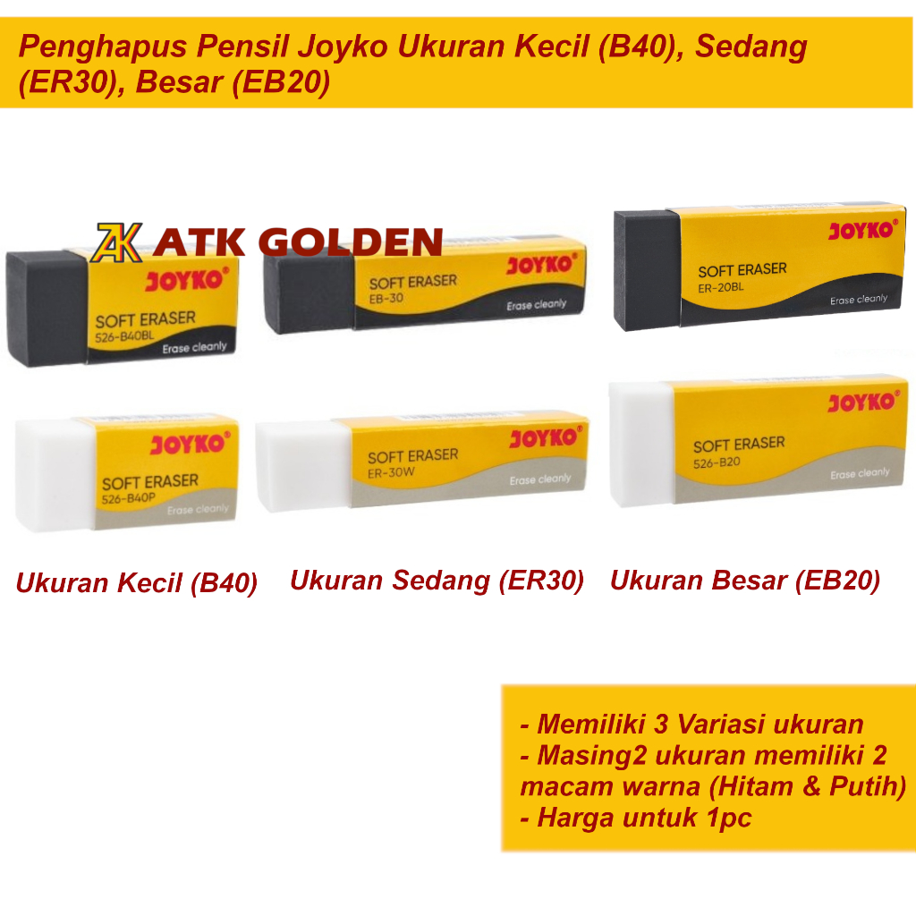 

Penghapus Pensil Ukuran Kecil, Sedang & Besar Joyko