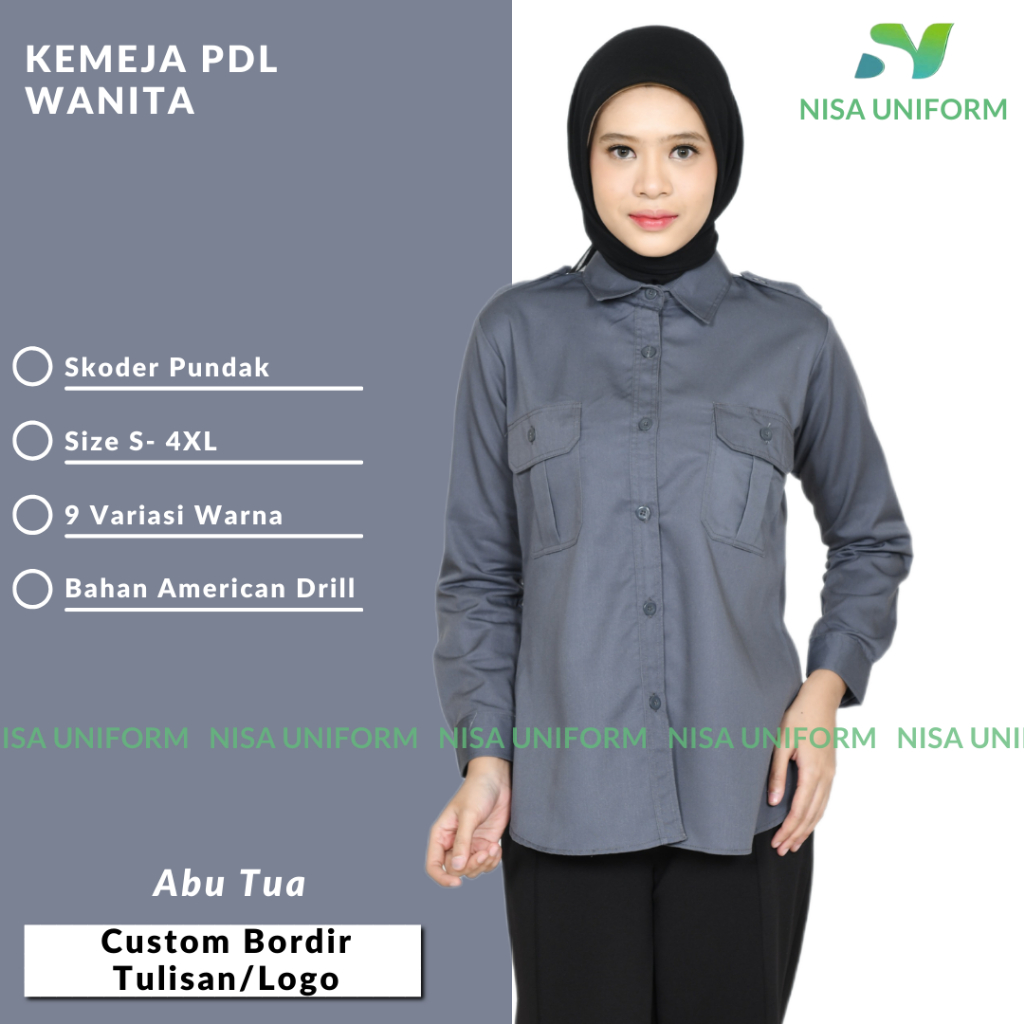 Kemeja PDL Perempuan Lengan Panjang/Kemeja Kerja Wanita/PDL Custom Bordir/Baju PDL Lengan Panjang