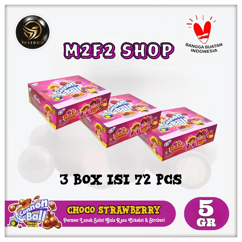 

Permen Lunak Cannon Ball Choco Strawberry | Rasa Cokelat Stroberi Sachet - 5 gr (Kemasan 3 Box)