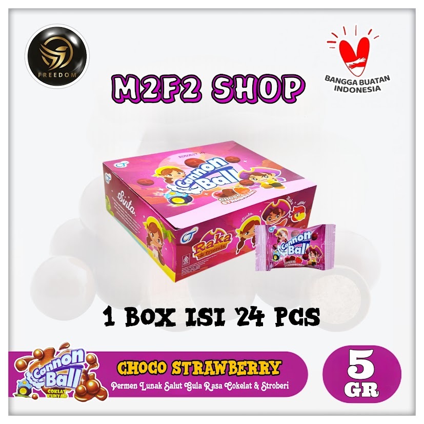 

Permen Lunak Cannon Ball Choco Strawberry | Rasa Cokelat Stroberi Sachet - 5 gr (Kemasan 1 Box)