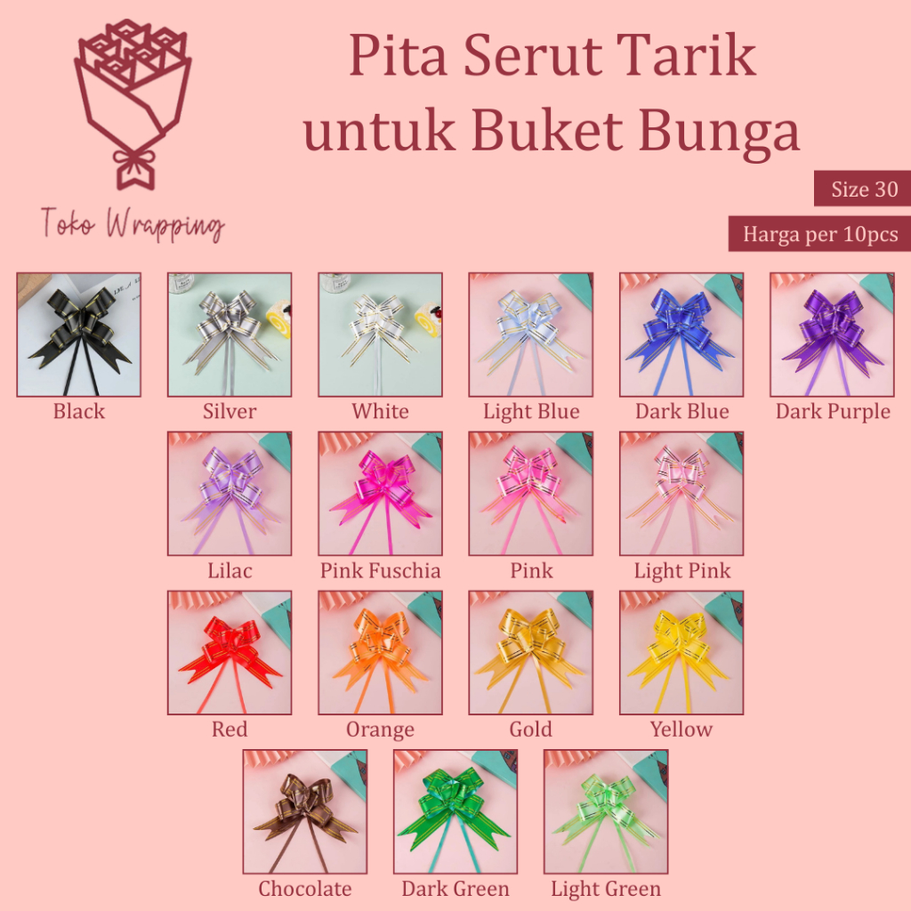 

Pita Kado Serut Tarik (10 PCS) Size 30 / Pita Souvenir Parcel Jumbo Hantaran Kecil