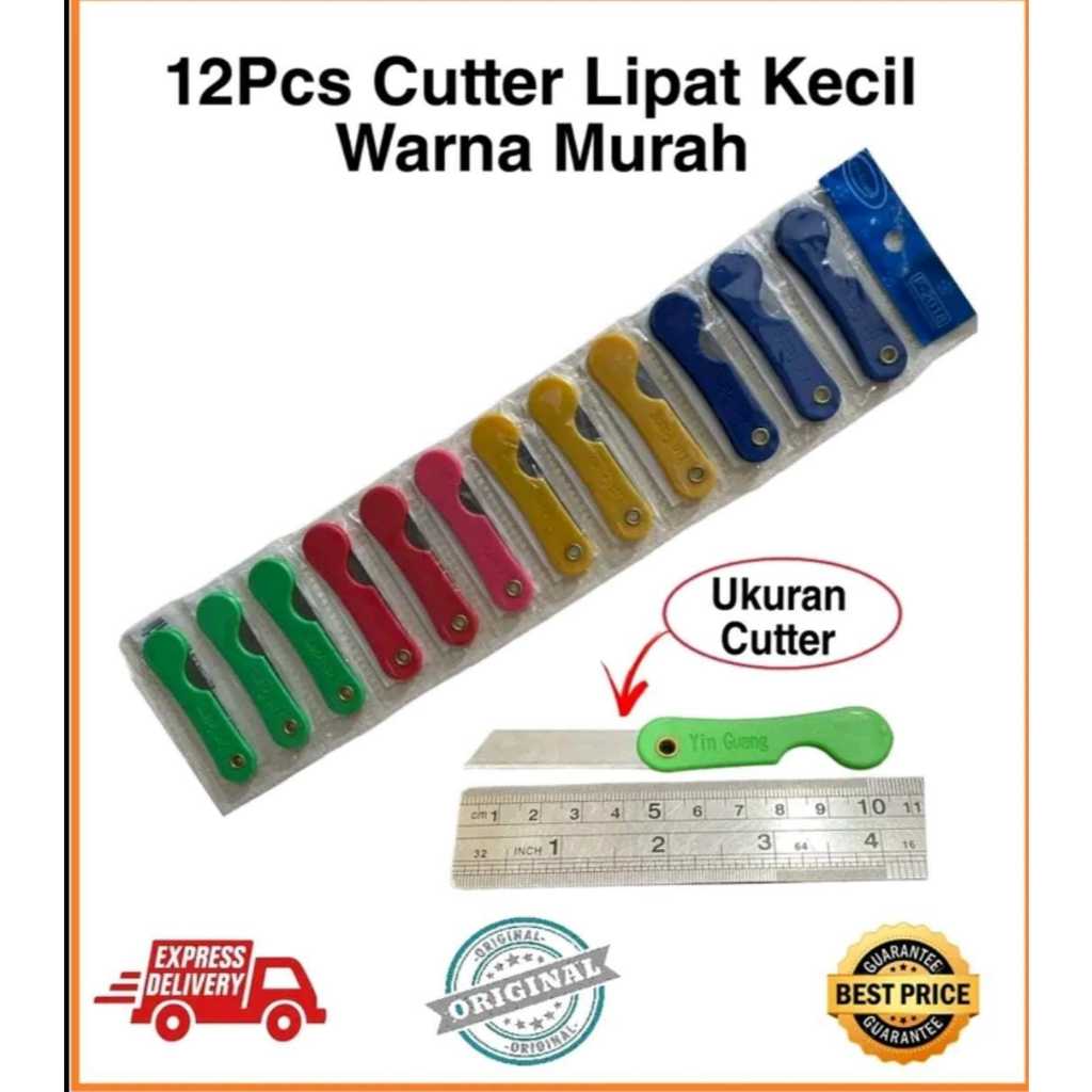 ( ISI 12 PCS) CUTTER LIPAT mini / pisau lipat kecil / silet cutter warna - WARNI