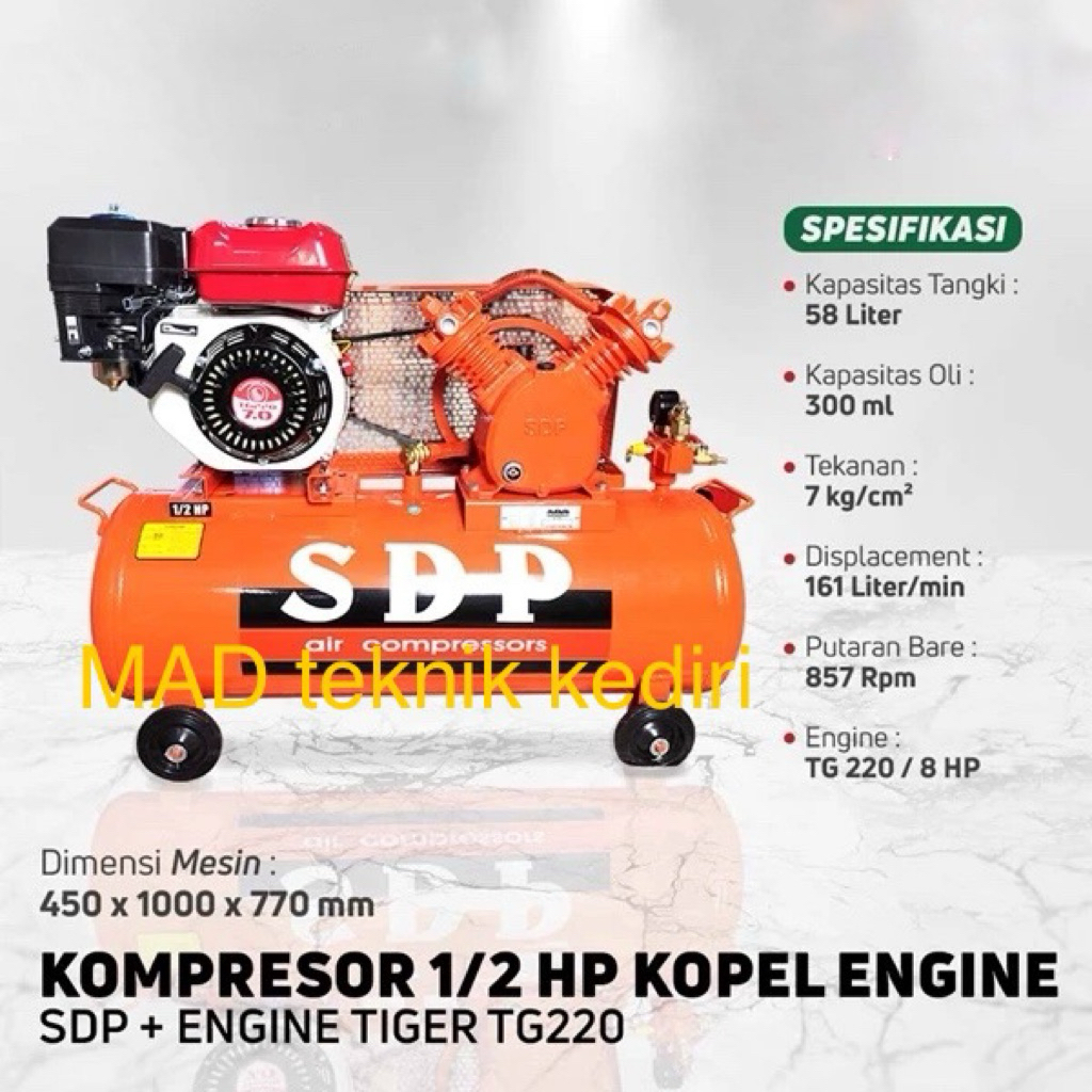 Kompresor SDP 1/2 HP 0.5 HP komplit set mesin bensin