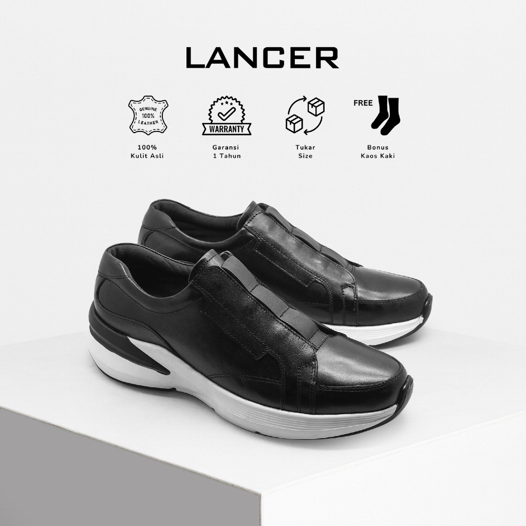 LANCER – Zeno Slip On Sneakers Kulit Pria Leather Shoes Tanpa Tali Casual Formal Sporty Shoes Nyaman