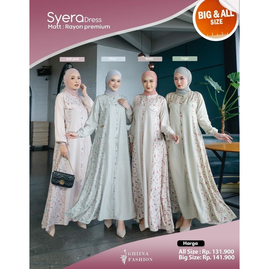 GAMIS BY GHIINA,SYERA DRESS, gamis motif, gamis simple, gamis rayon, gamis elegan