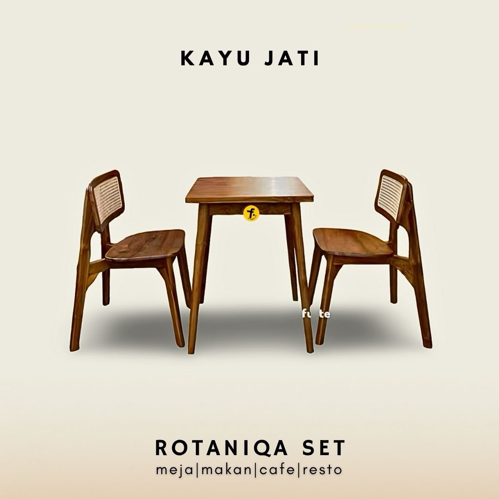 OLIVYA Meja Makan Cafe Retro Jati Minimalis Meja Makan Resto Set - Set Meja Makan Bar 2 Kursi