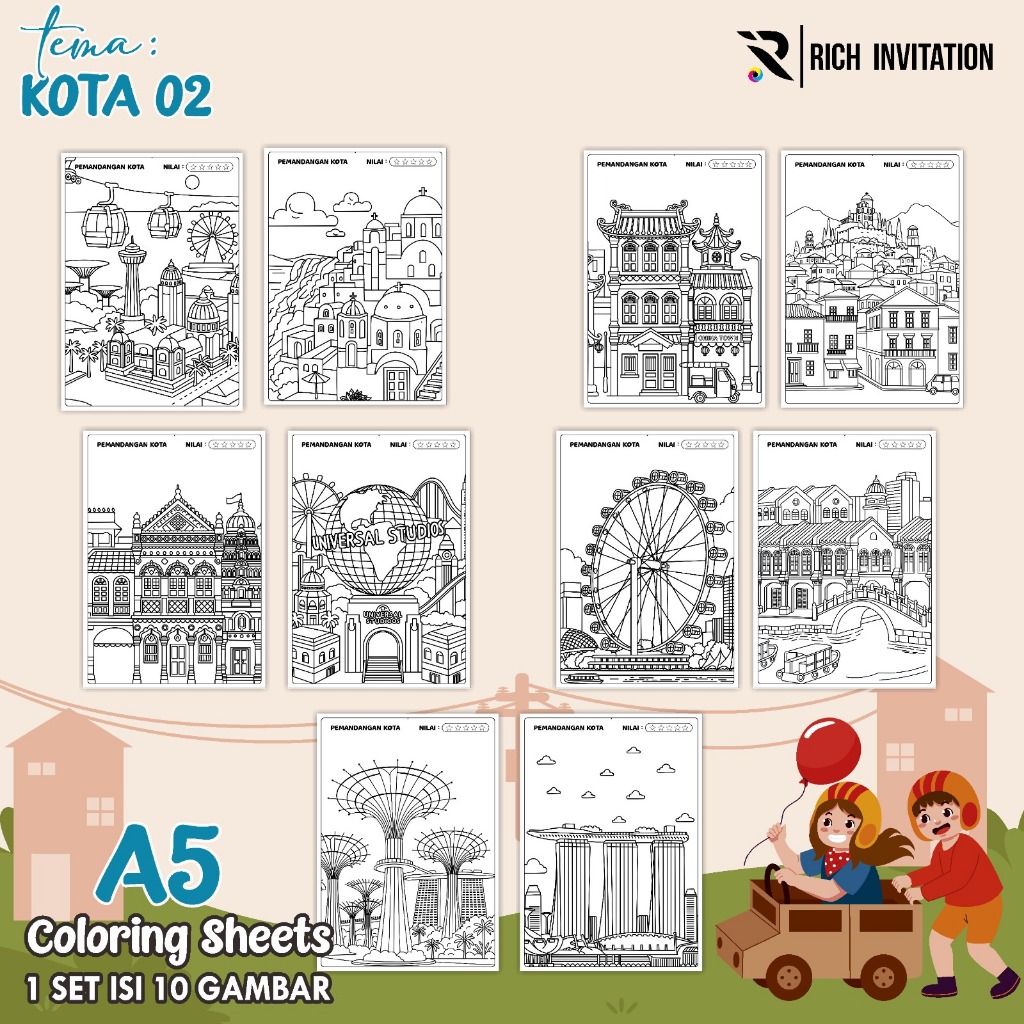 

(A5) KERTAS MEWARNAI ANAK - KERTAS COLORING ANAK PAUD TK - TEMA KOTA