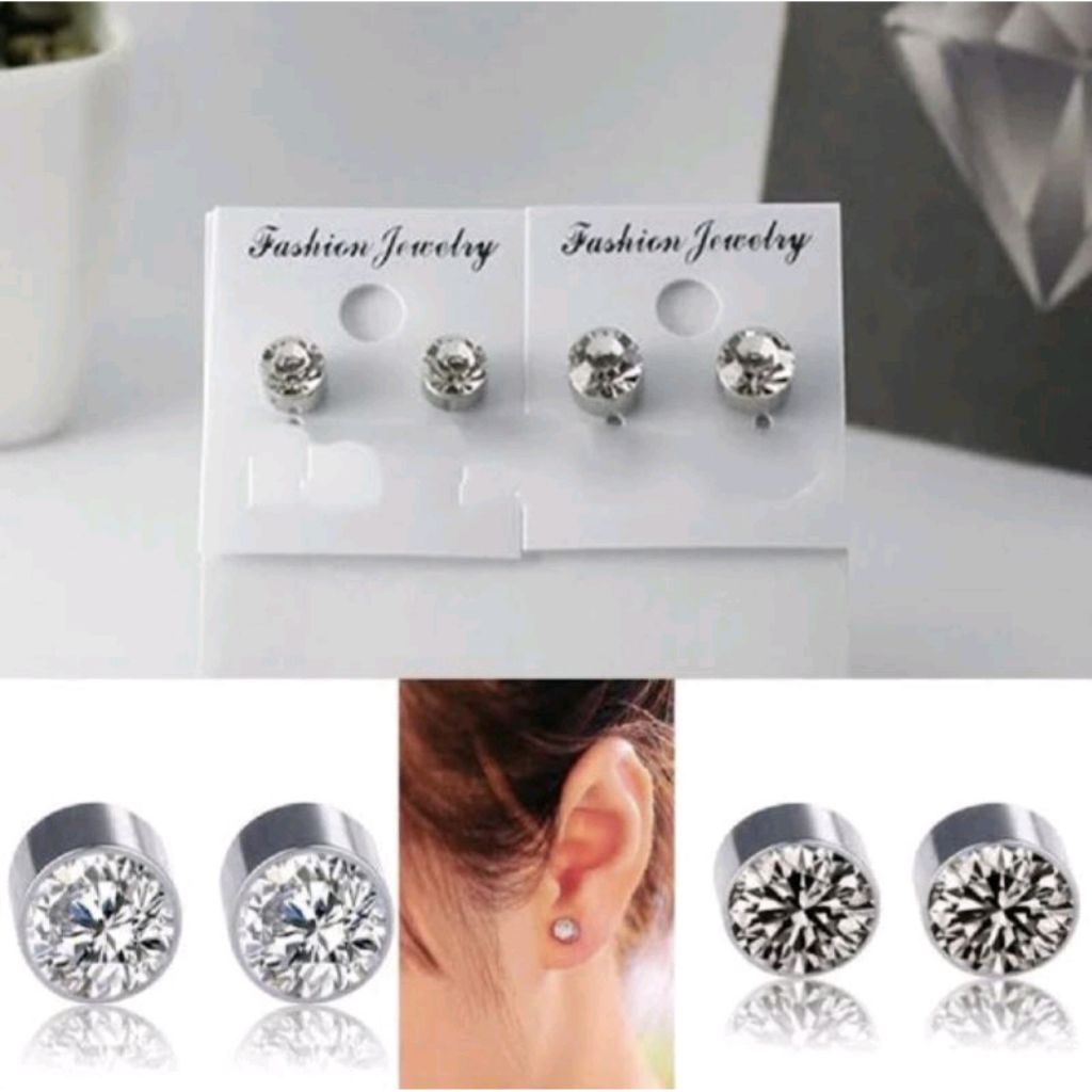 Anting Magnet Batu Permata Stainless Steel Aksesoris Pria Wanita Model Simple Keren