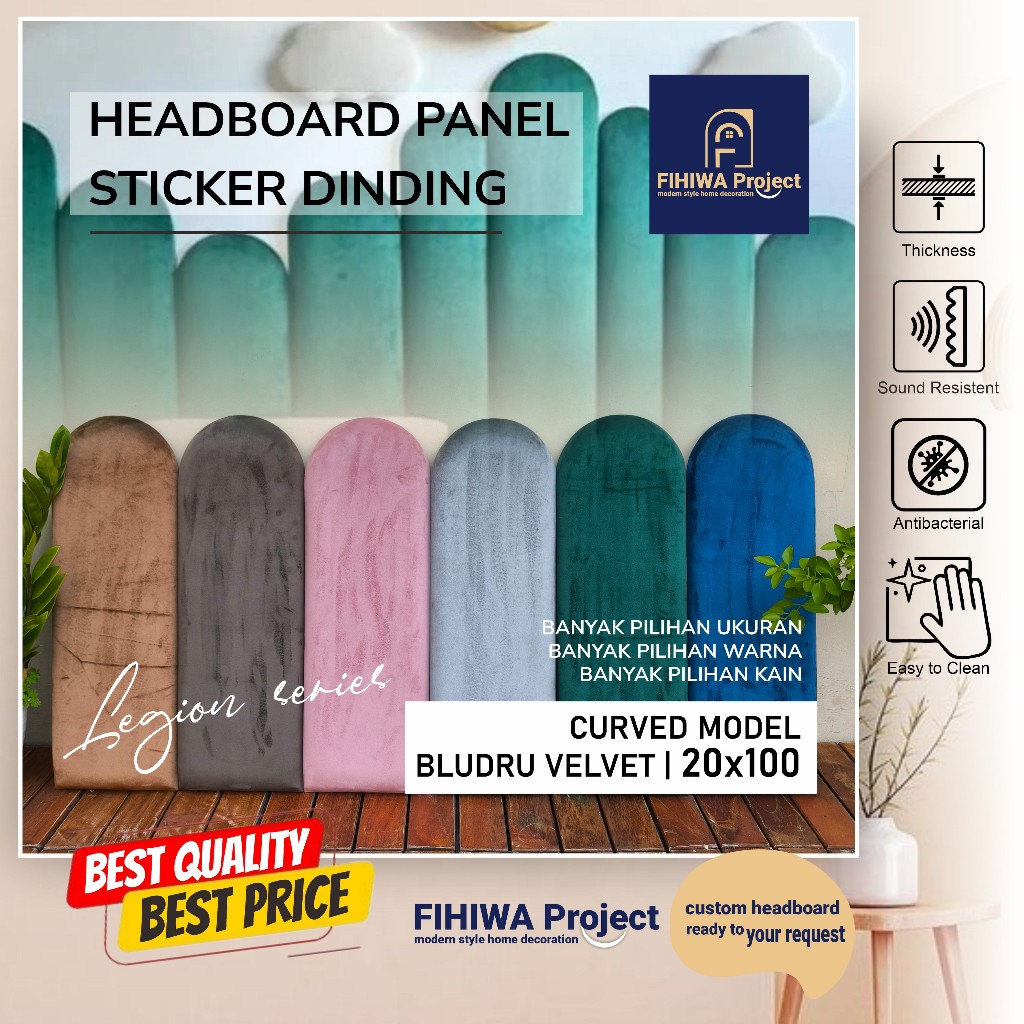 Fihiwa - Headboard Panel Sandaran Tempat Tidur 20x100cm | Bludru | Wallpaper Stiker Dinding Tempat T