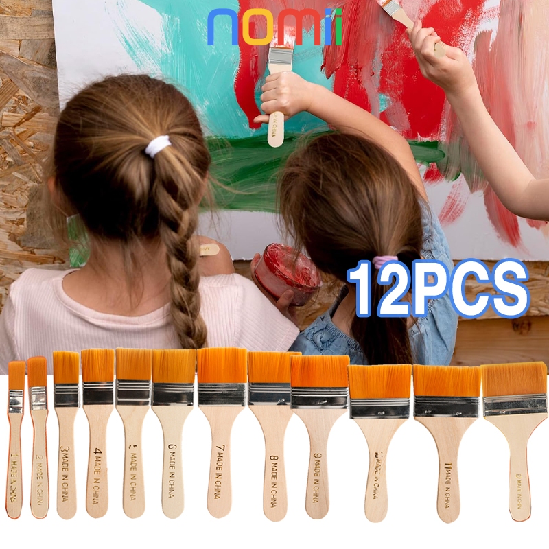 

12pcs/Set Kuas Cat Gagang Kayu Tebal Halus Kuas Lukis Besar Lebar Set Nylon Flat Art Brush Painting Brush For Canvas