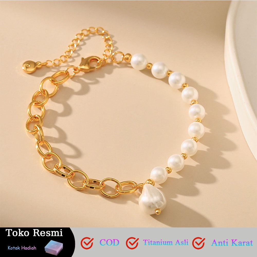 Gelang emas berlapis emas Gelang mutiara Gelang wanita Gaya Korea Perhiasan 18k berlapis emas