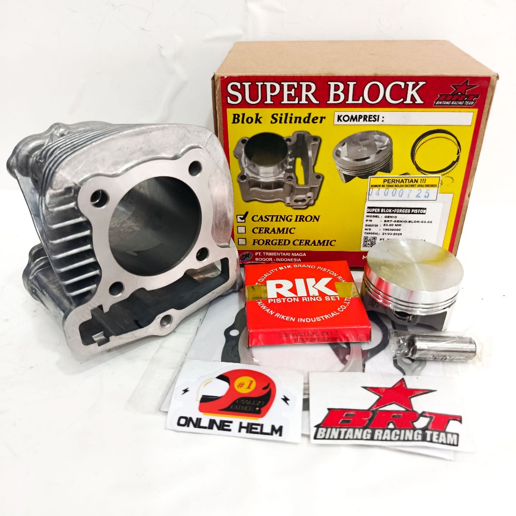 BLOK BORE UP BRT GENIO BEAT DELUXE SCOOPY STREET FI ESP CAST IRON FORGED PISTON 53MM
