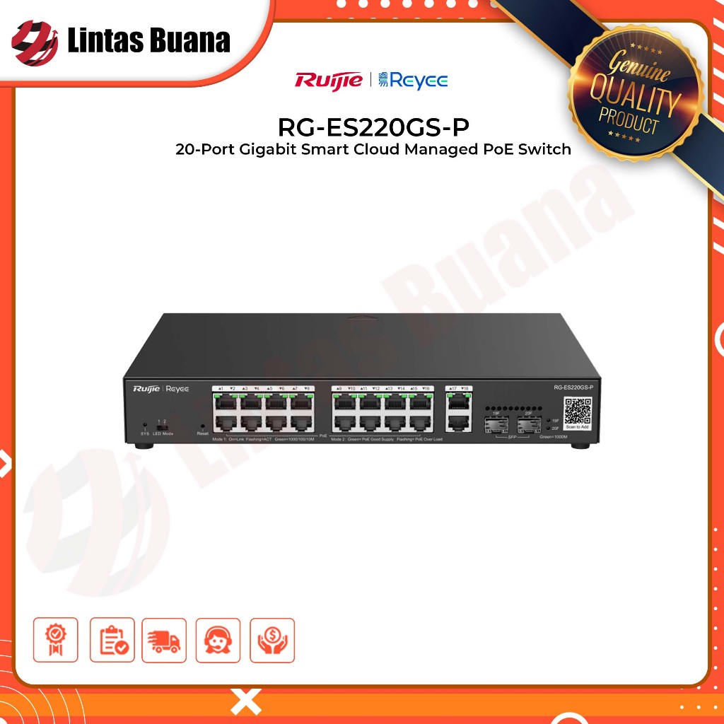 Ruijie Reyee Switch RG-ES220GS-P 20-Port Gigabit Smart Cloud Managed PoE Switch
