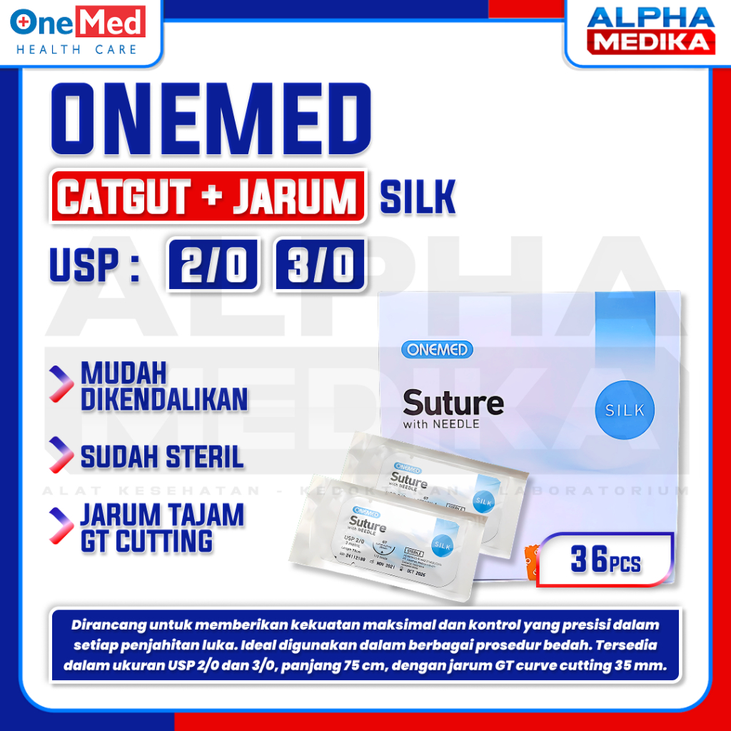 ONEMED - CATGUT SILK+JARUM Onemed "BOX" / Benang Jahit Silk Dengan Jarum / Suture With Needle